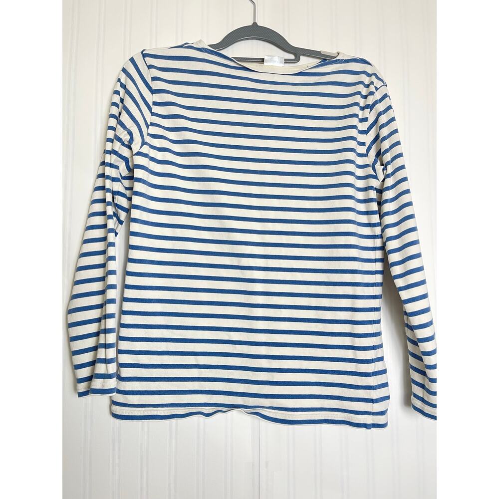 Orcival Authentic White Blue Striped Long Sleeve Knit Blouse Women's Size M